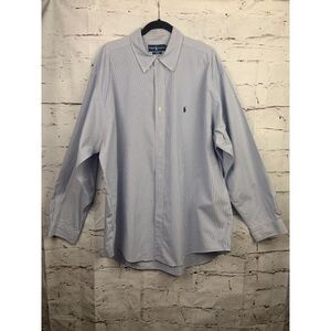 Ralph Lauren Oxford Shirt Men XXL Blue White Blake Long Sleeve Relax Pinstripe